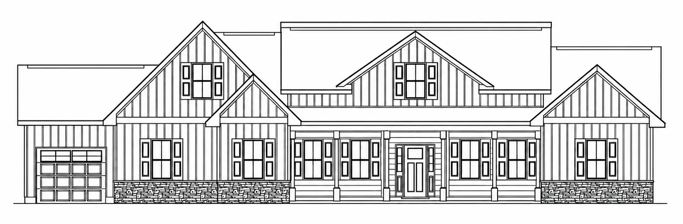 Front elevation drawing of a home in Cumberland County, NC financed with a VA One-Time Close loan, built by Southeastern Construction Homes and Development