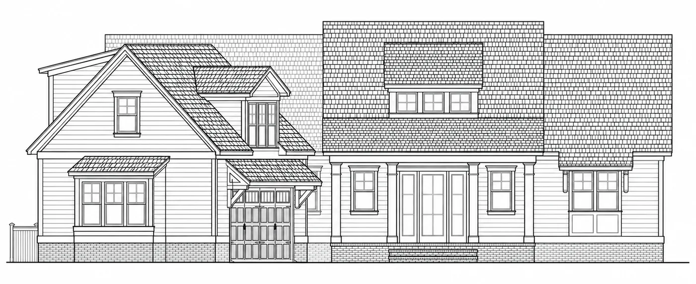 Front elevation drawing of a home in Pender County, NC financed with a VA One-Time Close loan, built by HaGood Homes