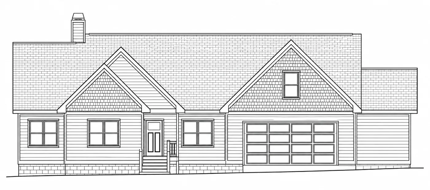 Front elevation drawing of a home in Pickens County, SC financed with a VA One-Time Close loan, built by Brown Haven Homes