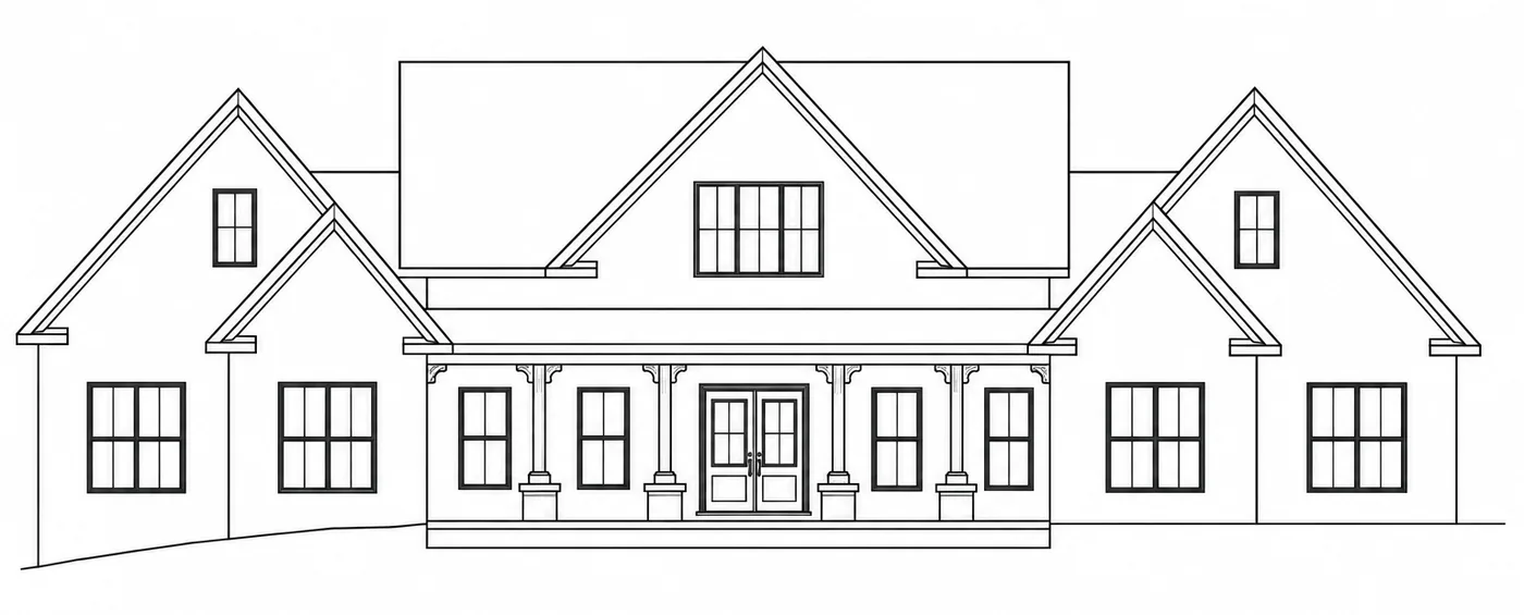 Front elevation drawing of a home in Surry County, NC financed with a VA One-Time Close loan, built by Lee Mills